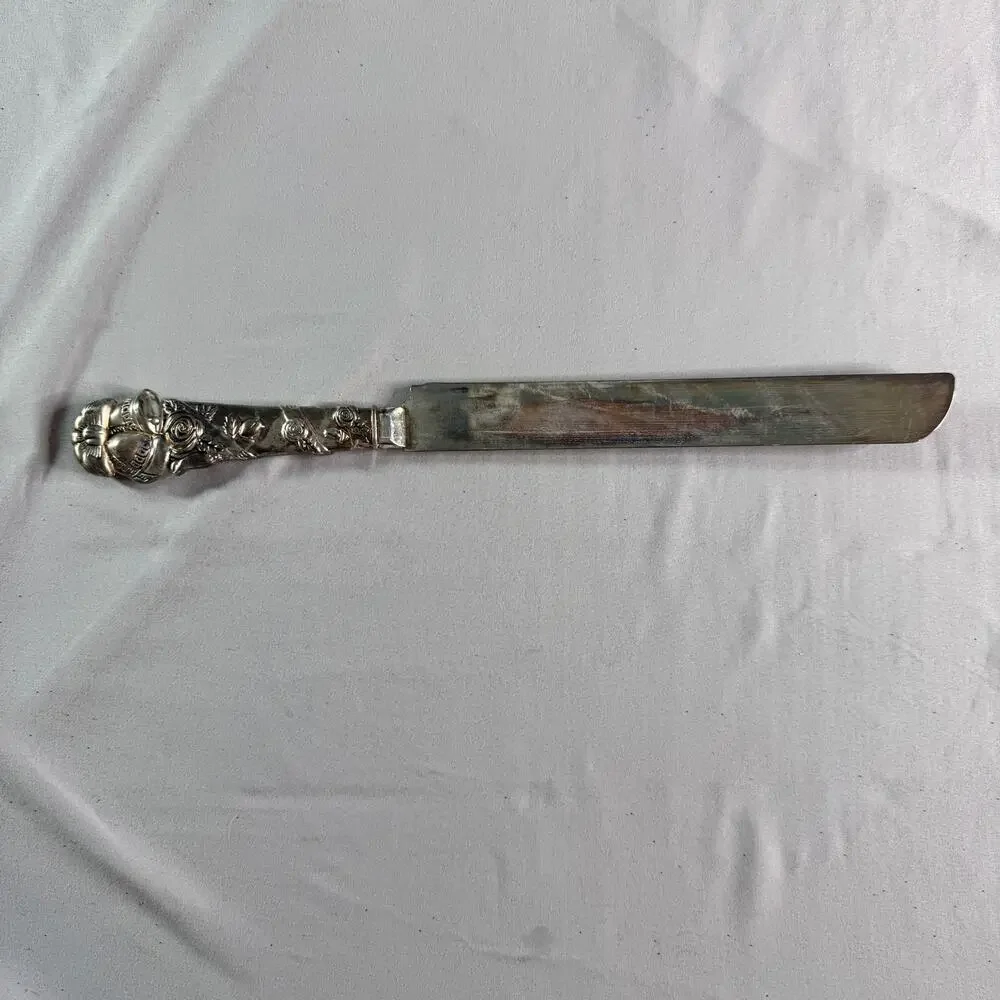 Vintage Style Cake Knife Server Floral Handle Silver Tone Made in Indonesia 13”